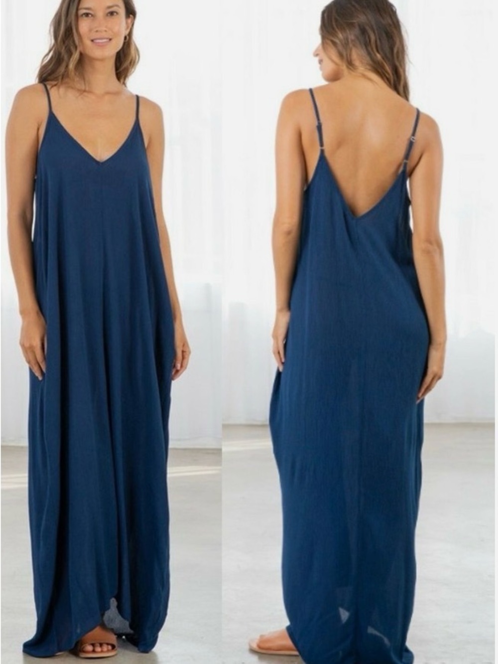 LOVE STITCH Pacific Blue Gauzy Mila Cocoon Maxi Dress w/ Pockets
